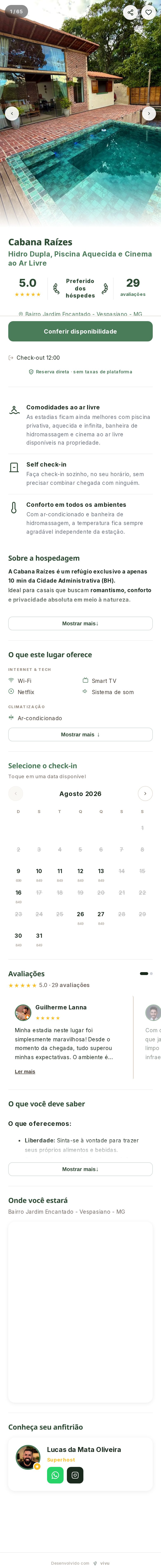 Página de reservas do espaço aberta no celular